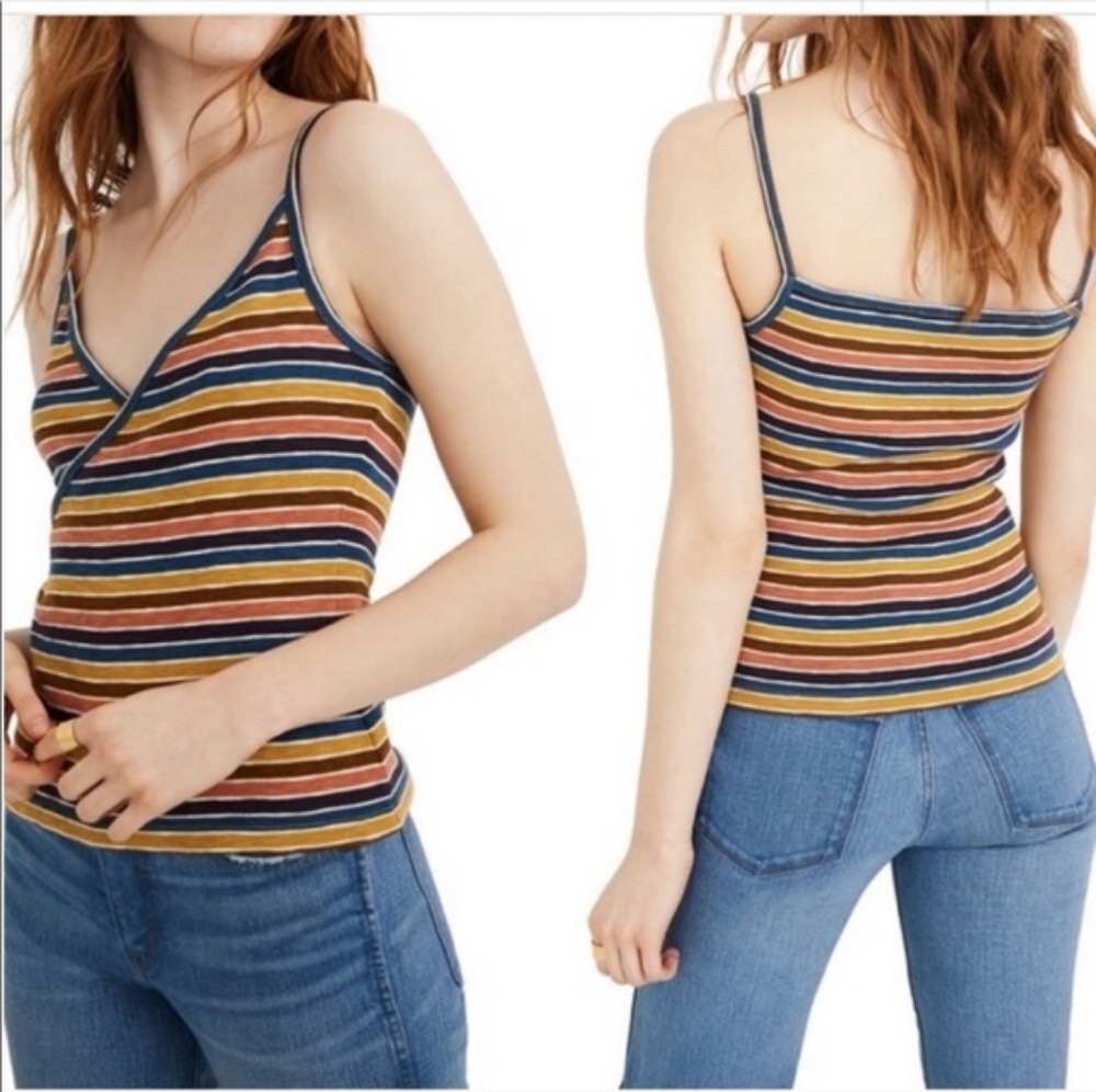 MADEWELL Retro 70's-Inspired Faux Wrap Striped Tank Top